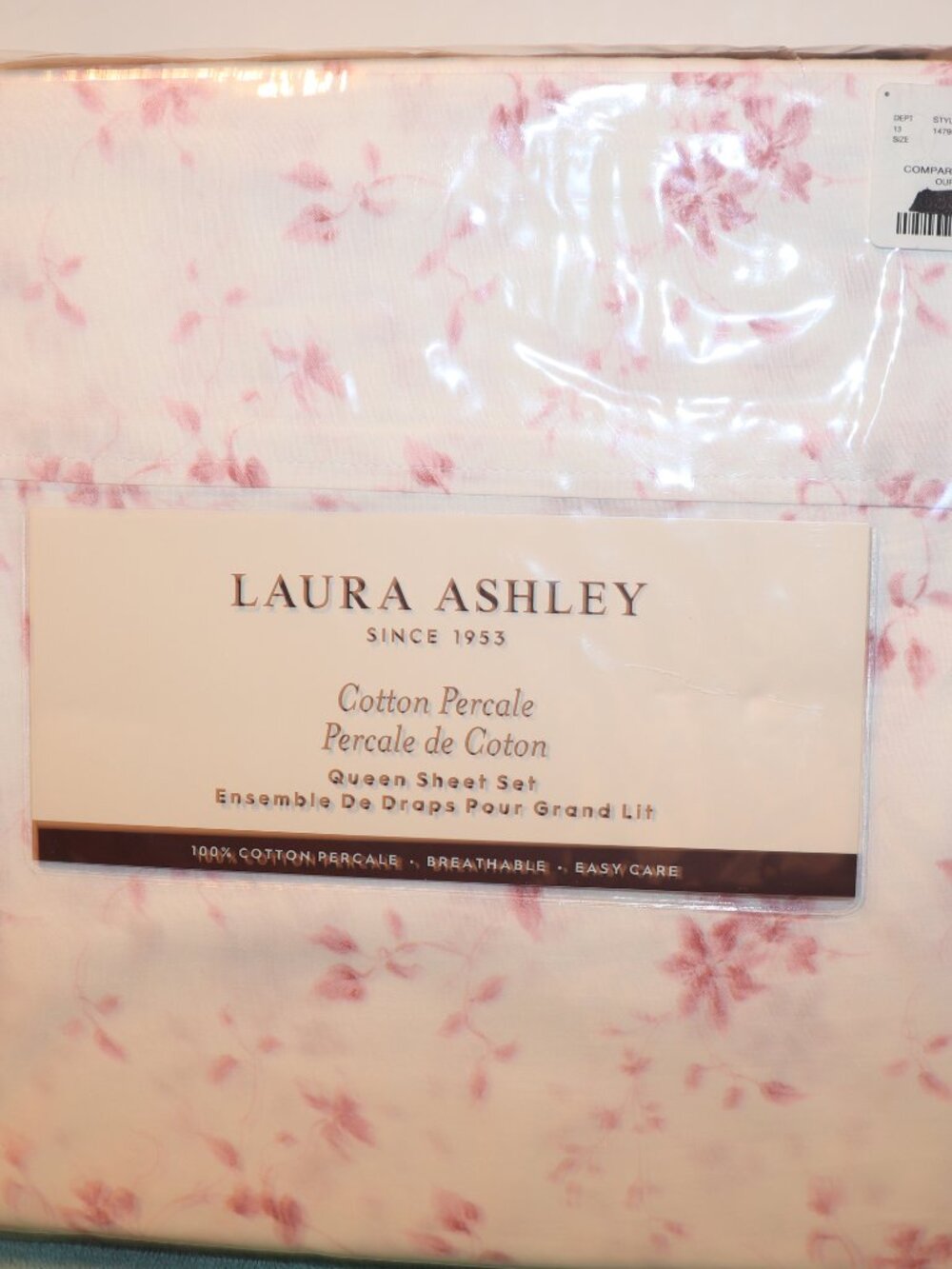 Laura Ashley Queen Sheet Set Garden Muse Pink Floral Sheets Cotton Percale NEW
